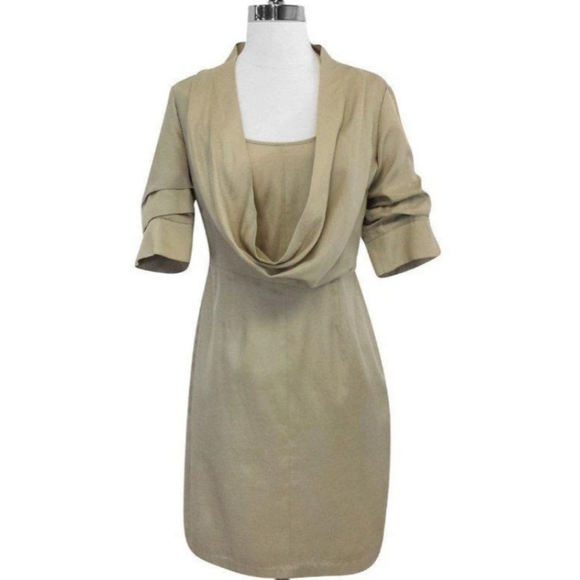 NWOT Ali Ro Cotton Blend Cowl Neck Beige Dress size 2 - Picture 1 of 2